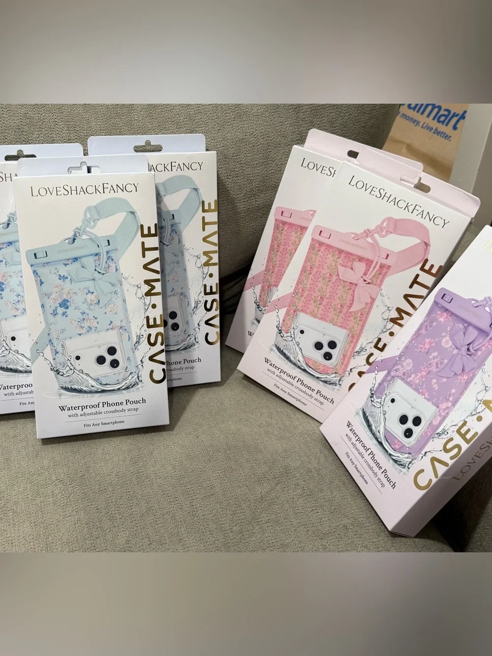 LoveShackFancy Pink Floral Waterproof Phone Pouch with Bow Strap
